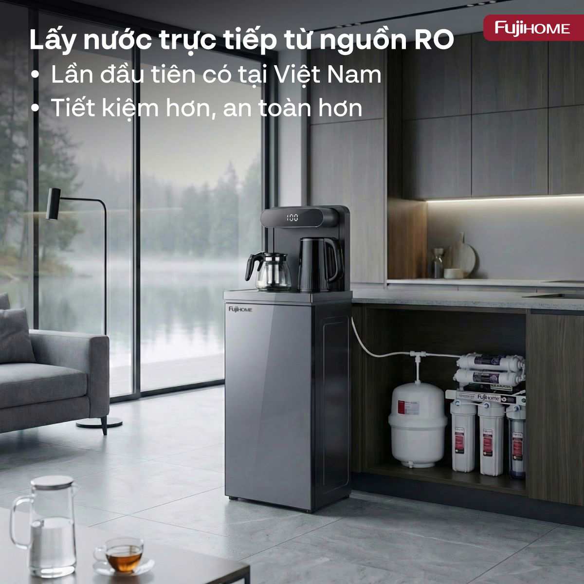 Cây nước nóng lạnh kết hợp bàn pha trà, cafe Fujihome TB392N